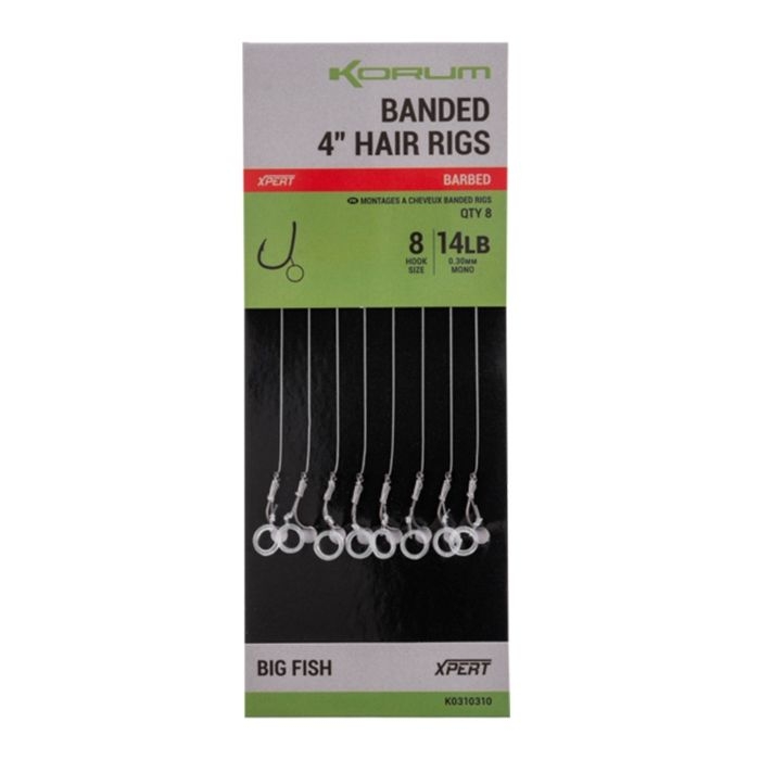 Banded Hair Rigs Barbed 10cm/#8/0.30mm/14lb