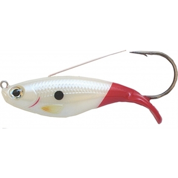 Weedless Shad 8cm Pearl White Red Tail